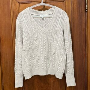 Garnet Hill Wool and Linen Shifted Cable Sweater